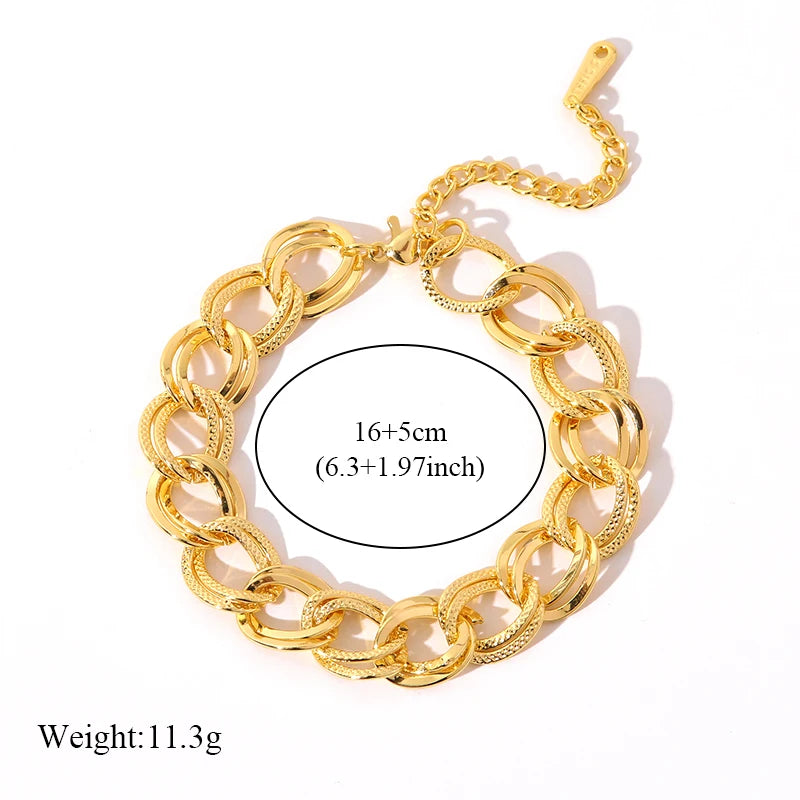 Unique lebal 18K Gold Plated Double Link Chain Necklace Bracelet Set | Unique lebal