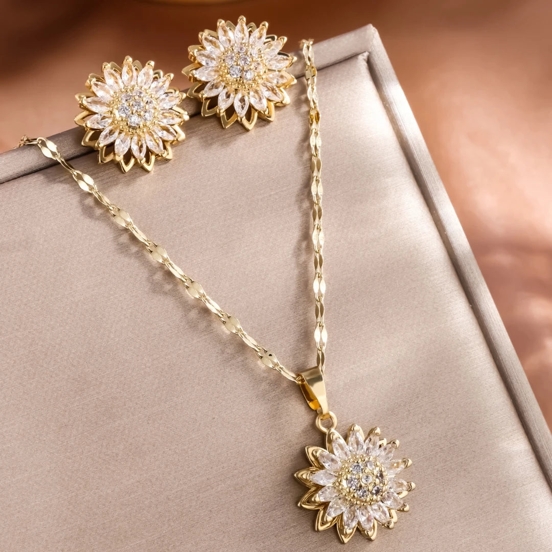 2-piece Set Of Sunflower Inlaid Rotating Set Jewelry