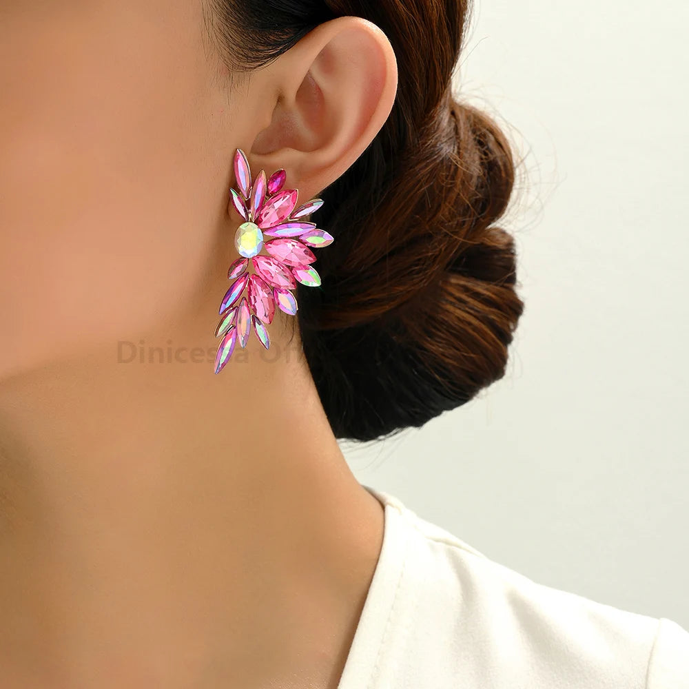 Sparkly Crystal Glass Big Stud Earrings For Women Luxury Design
