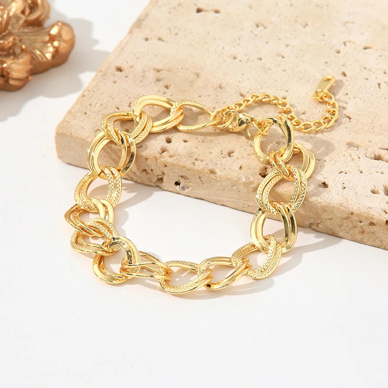 Unique lebal 18K Gold Plated Double Link Chain Necklace Bracelet Set