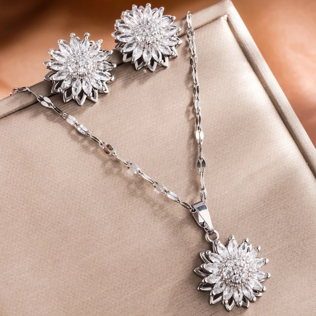 2-piece Set Of Sunflower Inlaid Rotating Set Jewelry