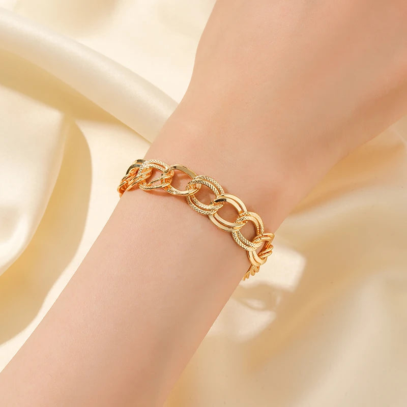 Unique lebal 18K Gold Plated Double Link Chain Necklace Bracelet Set | Unique lebal