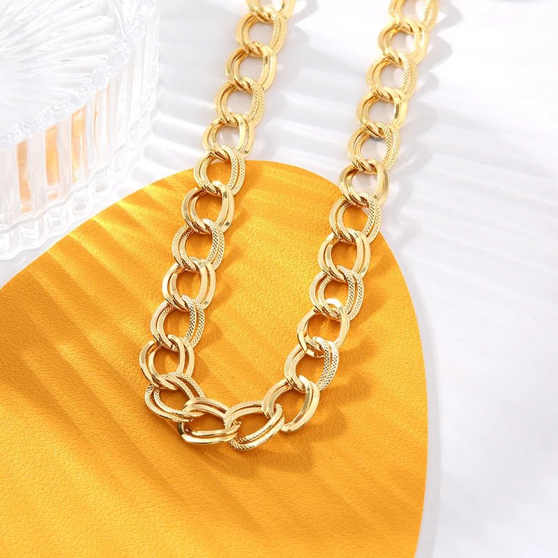 Unique lebal 18K Gold Plated Double Link Chain Necklace Bracelet Set | Unique lebal