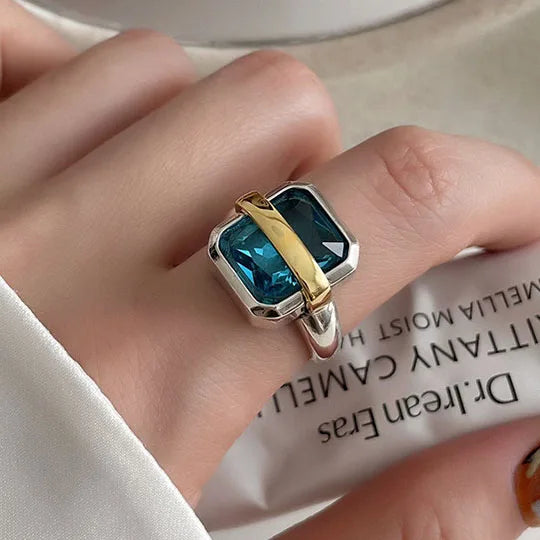 Elegant Irregular Zircon Silver Ring – 925 Sterling Cocktail Ring for Women