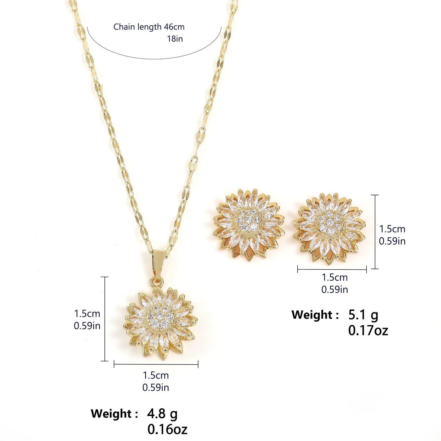 2-piece Set Of Sunflower Inlaid Rotating Set Jewelry