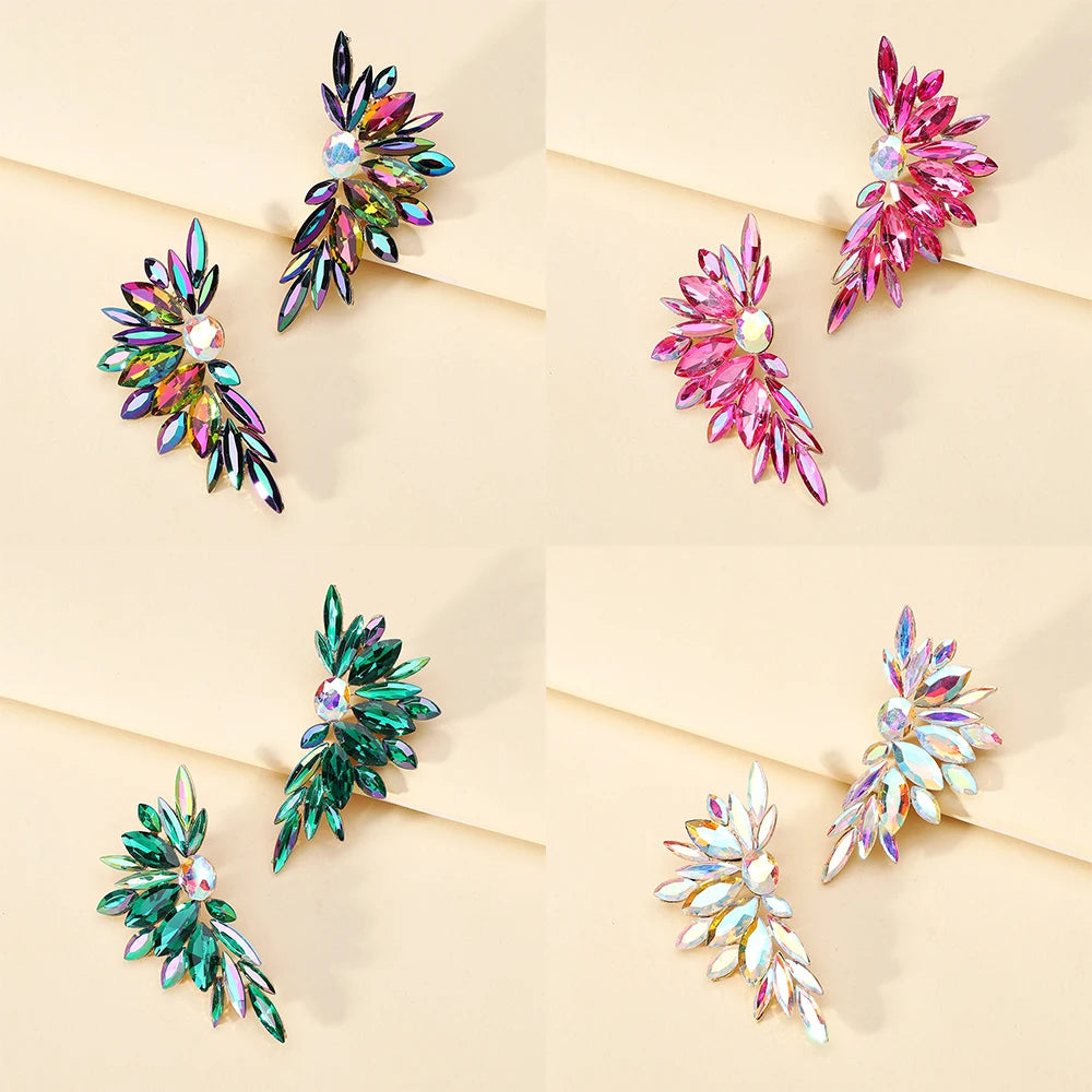 Sparkly Crystal Glass Big Stud Earrings For Women Luxury Design