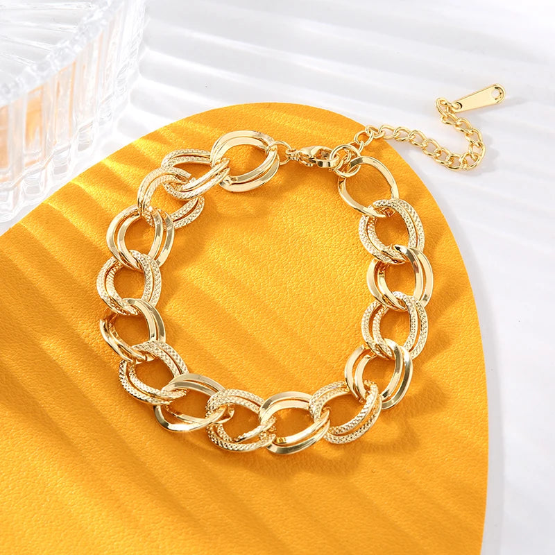 Unique lebal 18K Gold Plated Double Link Chain Necklace Bracelet Set | Unique lebal