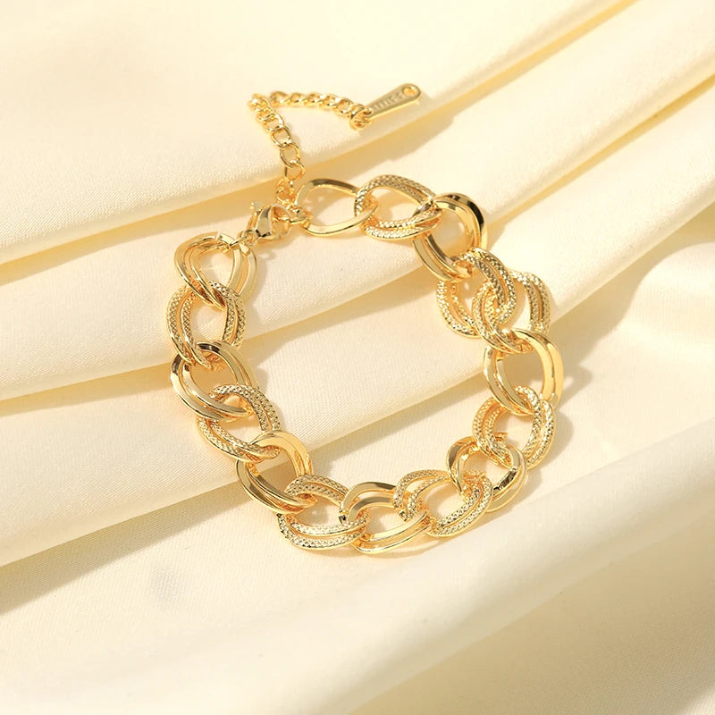 Unique lebal 18K Gold Plated Double Link Chain Necklace Bracelet Set