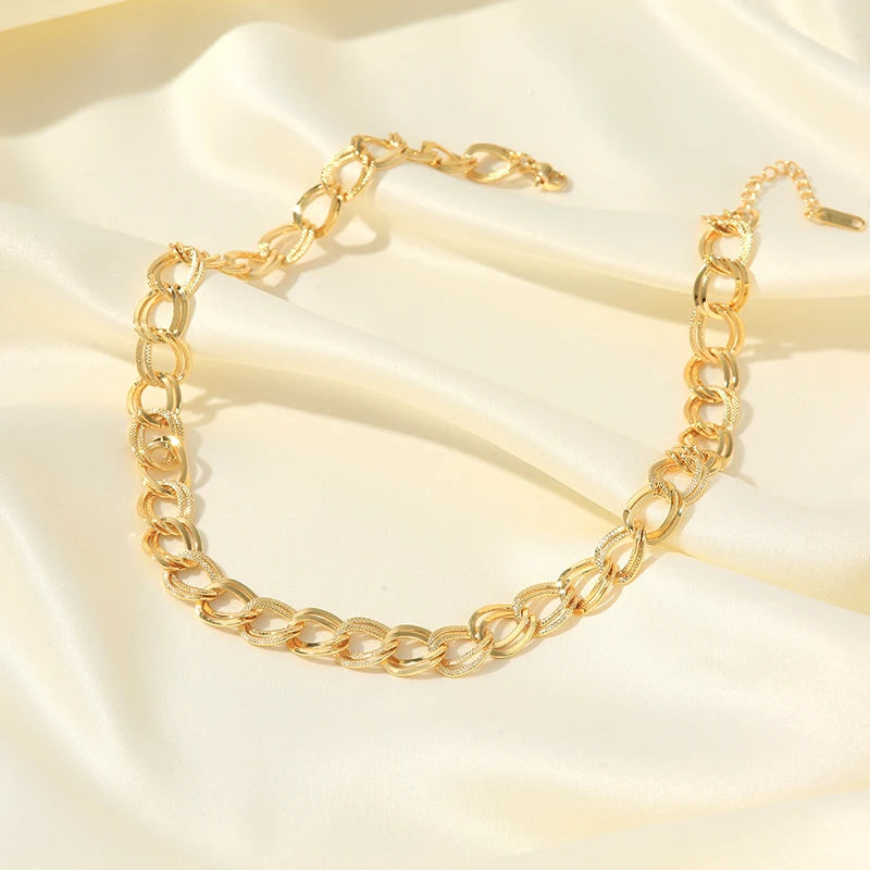 Unique lebal 18K Gold Plated Double Link Chain Necklace Bracelet Set