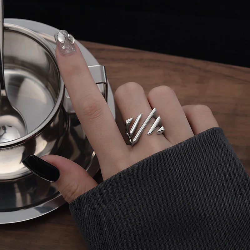 Elegant Irregular Zircon Silver Ring – 925 Sterling Cocktail Ring for Women