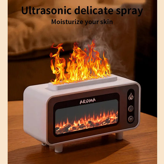 Fireplace Diffuser,Simulation Flame Humidifier with 7 Colors Light Essential Oil Diffuser for Home,Mute Auto Shut Off Function for Bedroom Office Spa Yoga