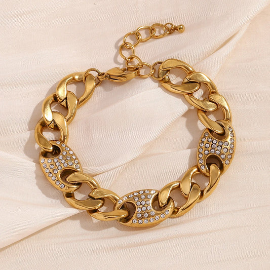 18K Gold Plated Waterproof Clip Rhinestone Twisted Bracelet | Unique lebal