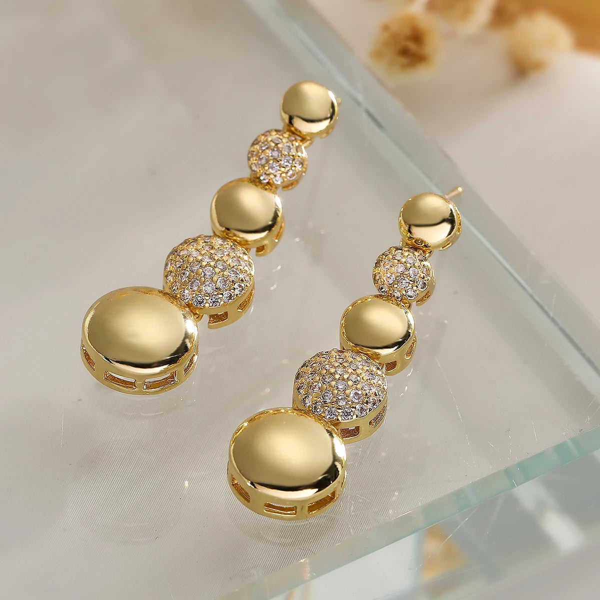 Ball Shape Long Dangle Earrings For Women High Polish Jewelry