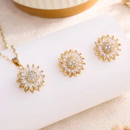 2-piece Set Of Sunflower Inlaid Rotating Set  Jewelry