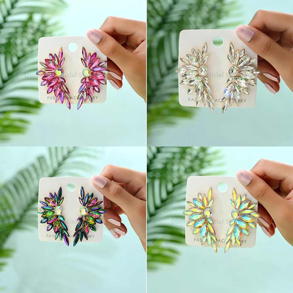 Sparkly Crystal Glass Big Stud Earrings For Women Luxury Design