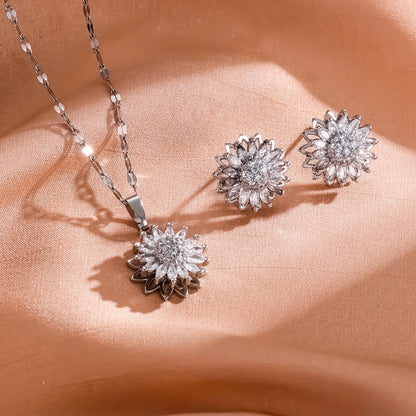 2-piece Set Of Sunflower Inlaid Rotating Set  Jewelry