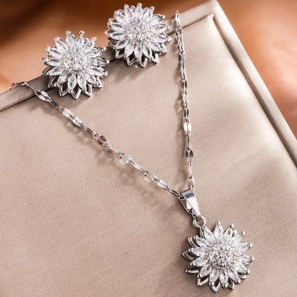 2-piece Set Of Sunflower Inlaid Rotating Set  Jewelry