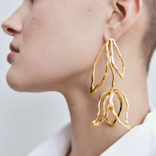 Geometric Flower Long Earrings