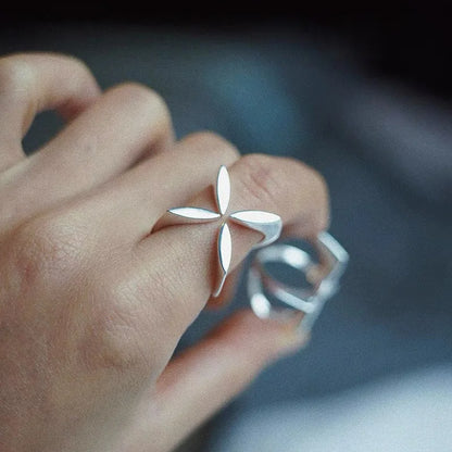 Adjustable Vintage Cross Flower Ring