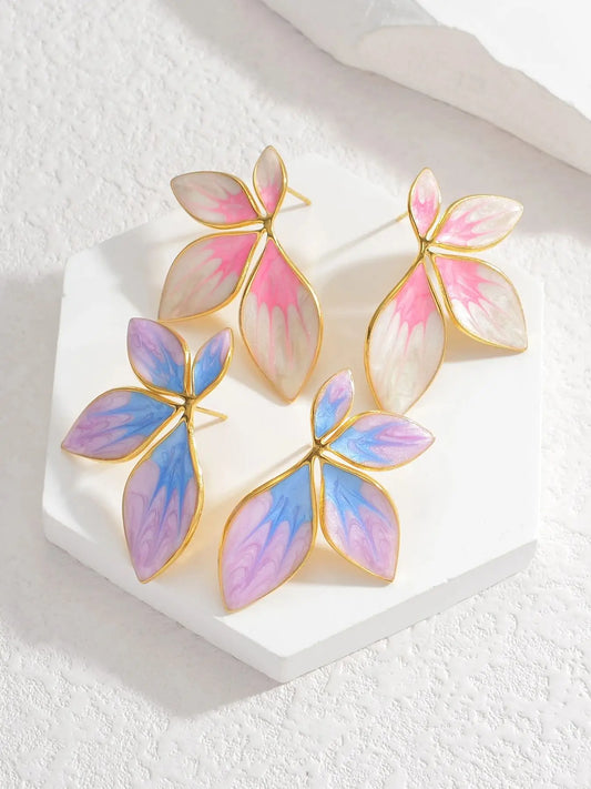 Oil Drip Leaf Stud Earrings