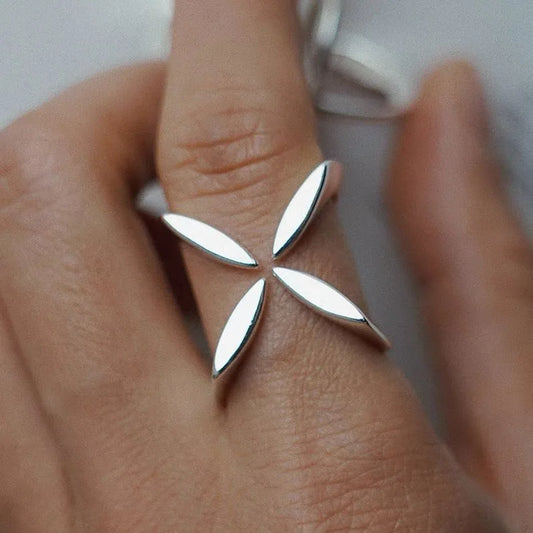 Adjustable Vintage Cross Flower Ring