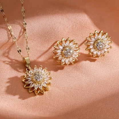 2-piece Set Of Sunflower Inlaid Rotating Set  Jewelry
