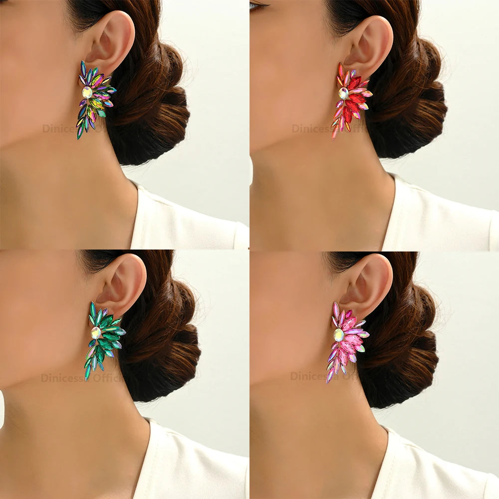 Sparkly Crystal Glass Big Stud Earrings For Women Luxury Design