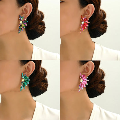Sparkly Crystal Glass Big Stud Earrings For Women Luxury Design